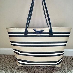 KATE SPADE Eden Street Margareta Leather Large Tote Striped Black Tan White Bow